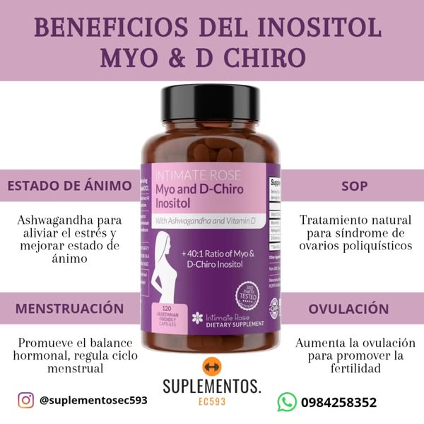 Inositol (Myo y D-Chiro) 40:1 con Ashwagandha y Vitamina D, Intimate Rose